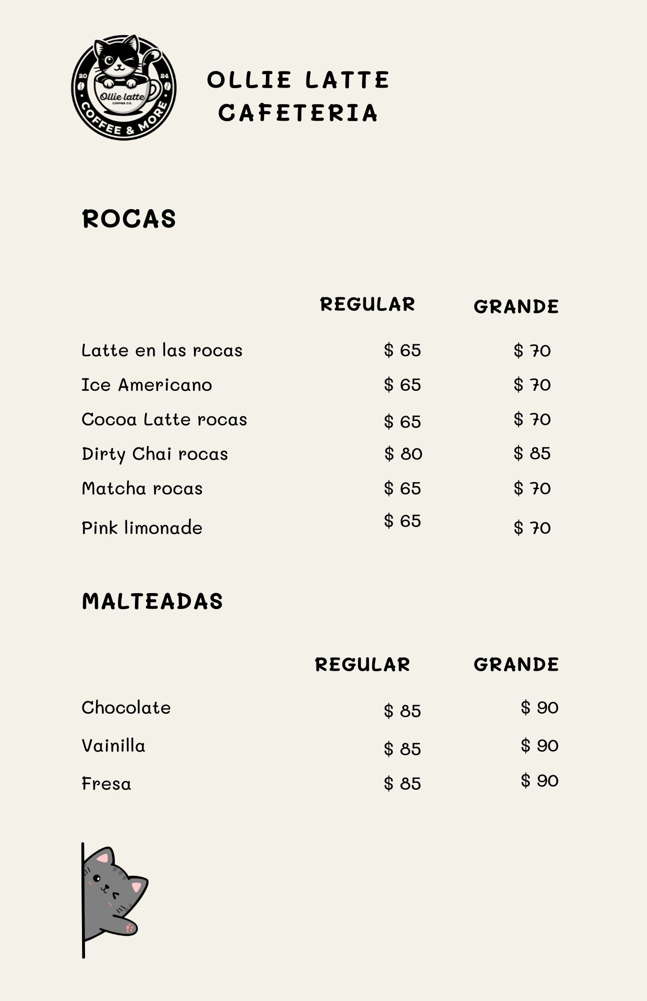 Página 12 del menú de Ollie Latte